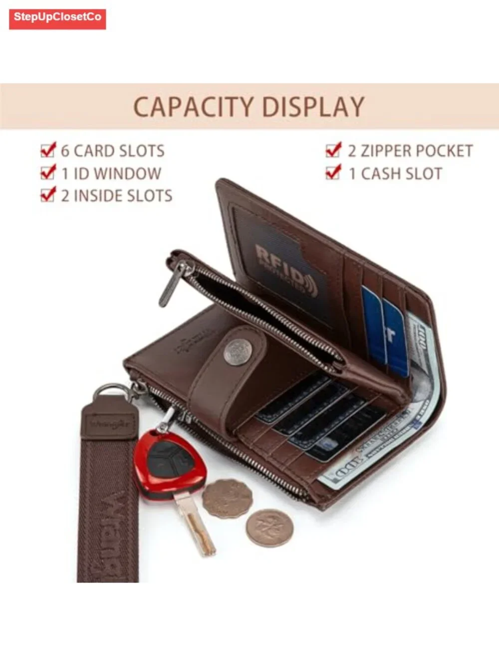 Womens Small Wristlet Wallet RFID Blocking Bifold Credit Card Holder
